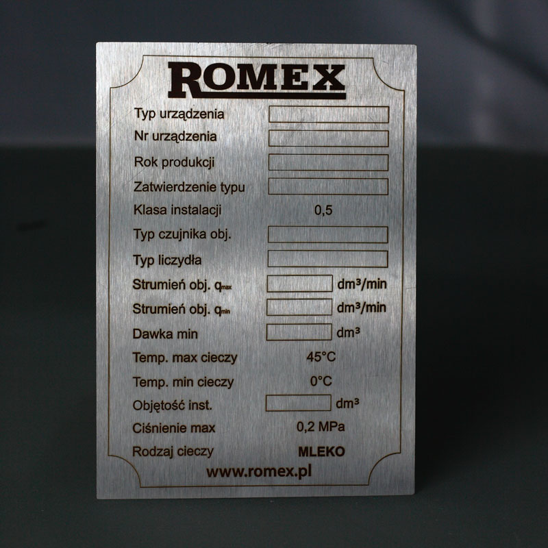 Tabliczka znamionowa ze stali dla firmy Romex